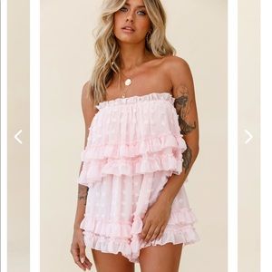 Memories Tiered Bust Frill Trim Romper in Pink